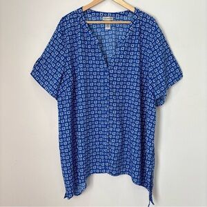 Catherines Classic Floral Asymmetrical Hem Blouse Top Size 3X Beach Coastal C152